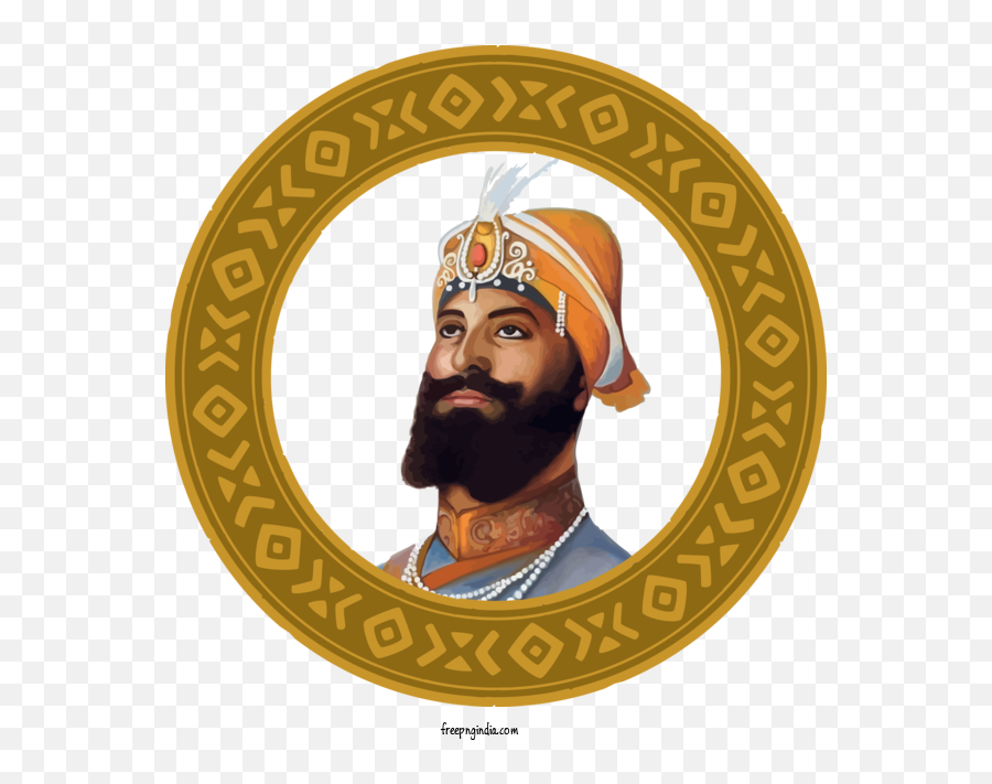 Guru Gobind Singh Jayanti Label Moustache Turban For Govind - Guru Gobind Singh Jayanti Png,Mustache Icon Copy And Paste