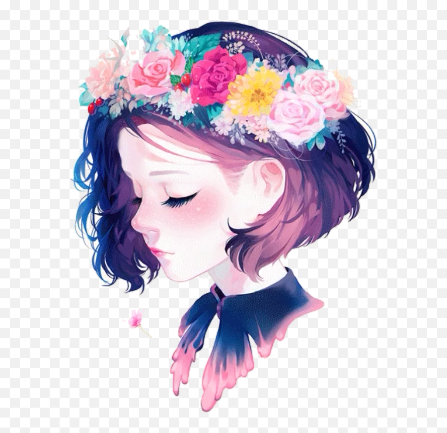 Download Hd Amino Png Tumblr - Flower Crown Cute Anime Girls,Transparent Flower Drawing Tumblr