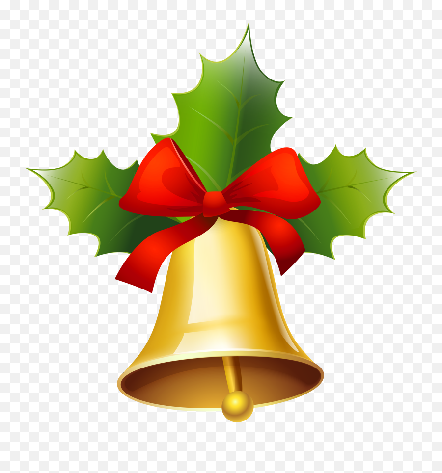 Golden Christmas Bell Png Clipart Image - Christmas Bell With Leaf,Christmas Bells Png