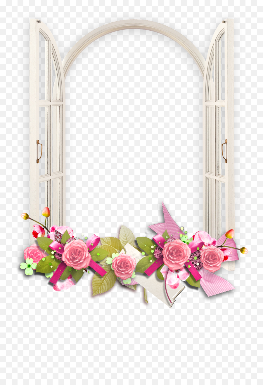 Window With Pink Flowers Transparent - Flower Frames And Borders Png,Flower Frame Png