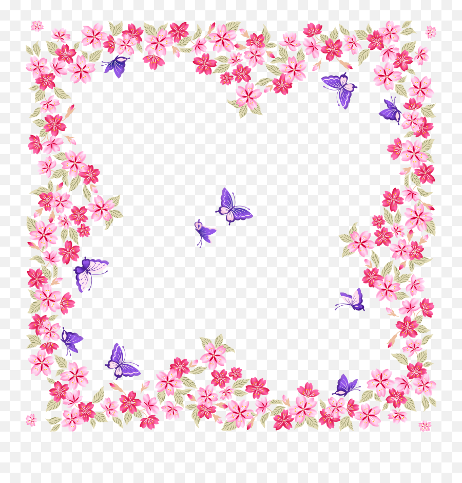 Download Butterfly Color Frame Pink Flower Free Hq Image - Border Butterflies And Flowers Png,Pink Frame Png