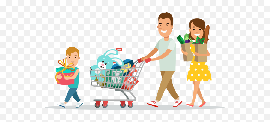 Family Day Shopping Cart Sharing - Happy Family Shopping Cartoon Png,People Shopping Png