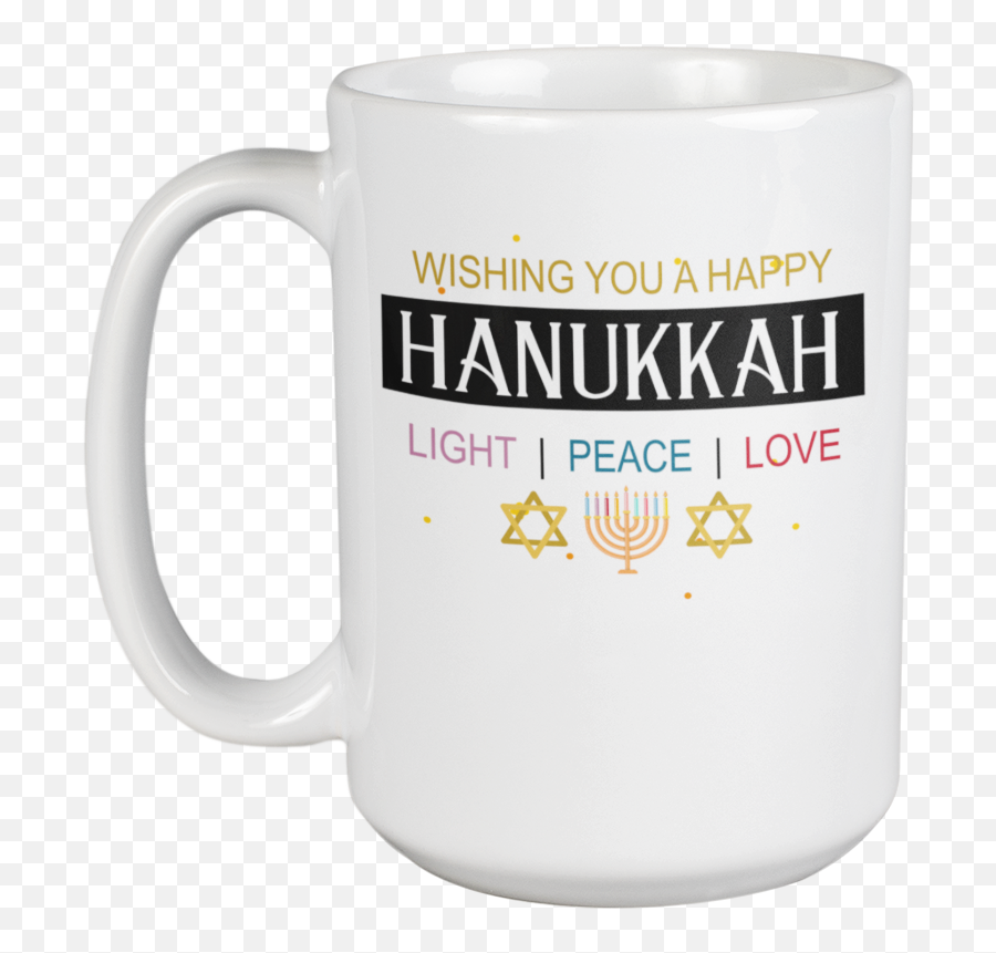 Wishing You A Happy Hanukkah Light Peace U0026 Love With Menorah And Star Of David Print Coffee Tea Mug Cup Candle Holder Chanukah Party Decoration - Magic Mug Png,Hanukkah Icon