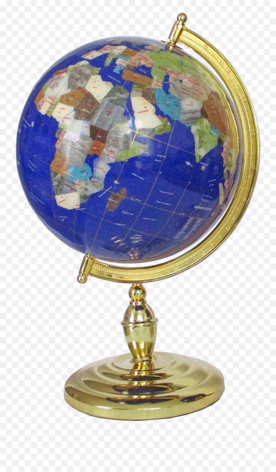 Gemstone Globe Tabletop 33 Cm Blue Single Leg Gold Finish - Globe Png,Gold Globe Png