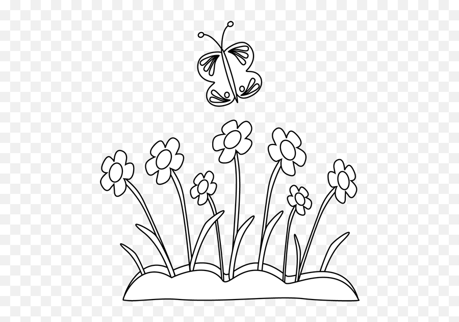 Png Spring Black And White Transparent - Butterfly Over The Flower Clipart Black And White,Spring Clipart Png