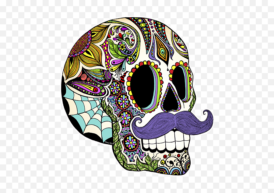 Mustache Sugar Skull T - Shirt Sugar Skull Mustache Png,Sugar Skull Png