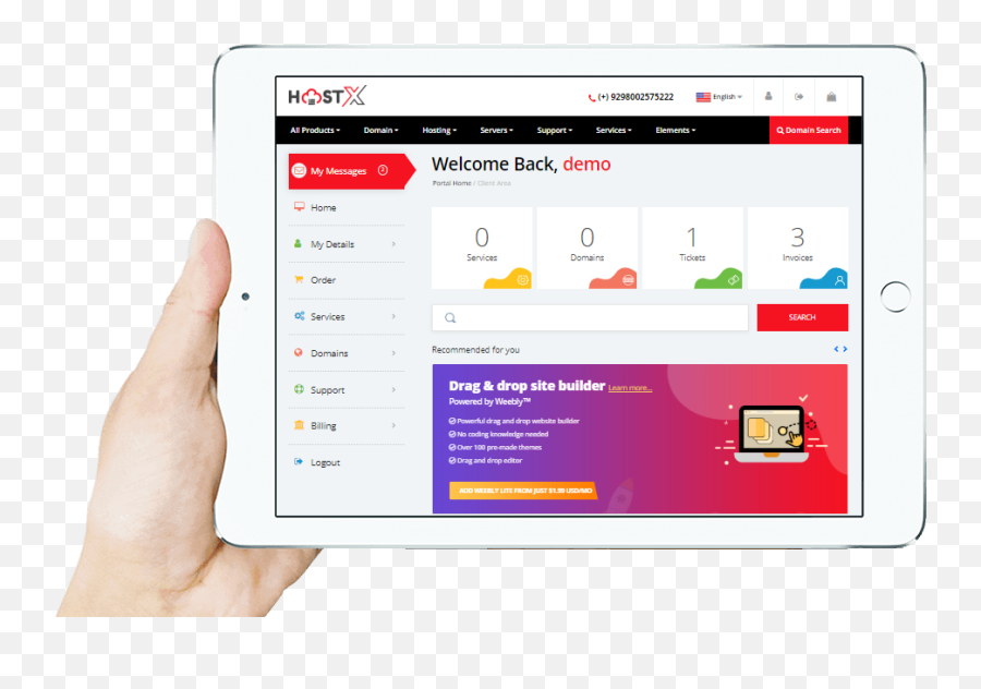 Hostx Whmcs Template U0026 Theme With Customized Client - Hostx Whmcs Client Area Png,Webly Logo