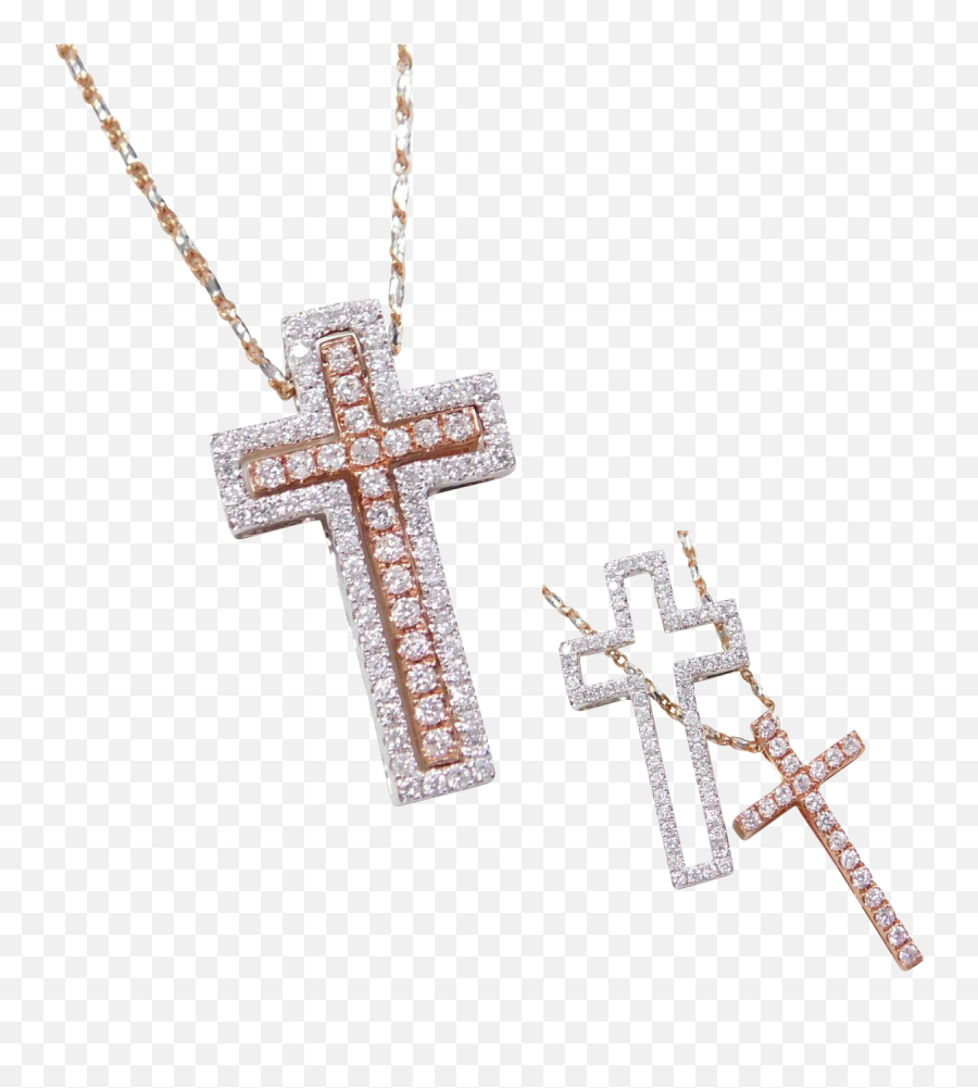 14k White And Rose Gold 40 Ctw Diamond Cross Necklace 18 - Necklace Png,Gold Cross Png