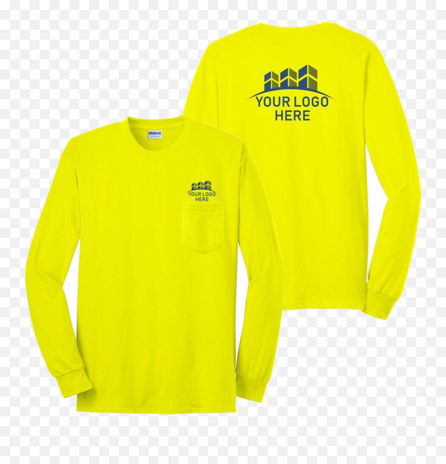 Safety Green Long Sleeve T - Shirt With Pocket 5050 Cottonpoly Preshrunk Custom Printing Available Png,Green Shirt Png