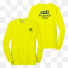 Safety Green Long Sleeve T - Shirt With Pocket 5050 Cottonpoly Preshrunk Custom Printing Available Png,Green Shirt Png