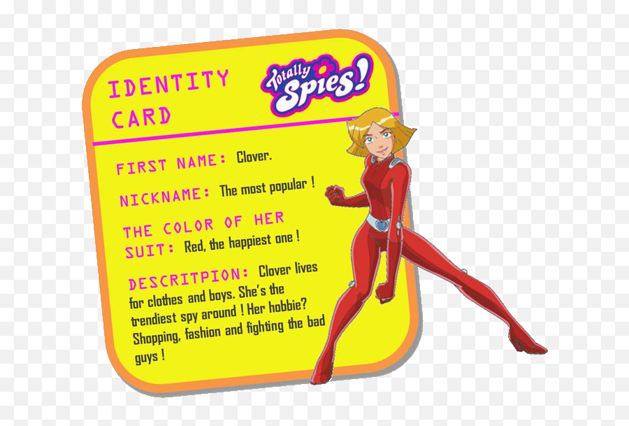 Download Clover Identity Card - Totally Spies Full Size Totally Spies Qui Est Qui Png,Card Suit Png