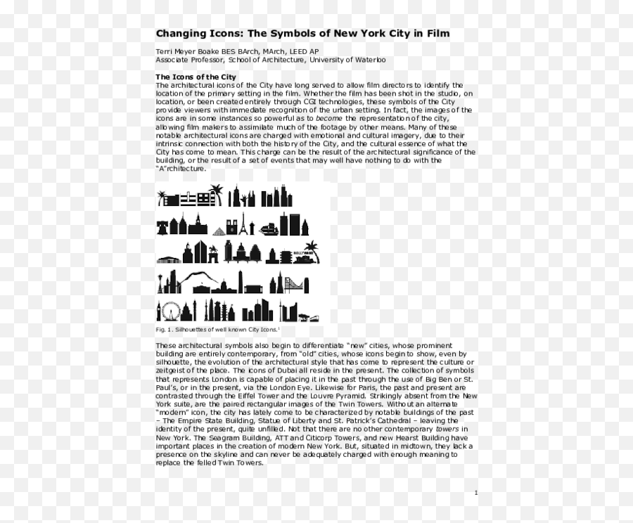 Pdf Changing Icons The Symbols Of New York City In Film Png Nyc Skyline Icon