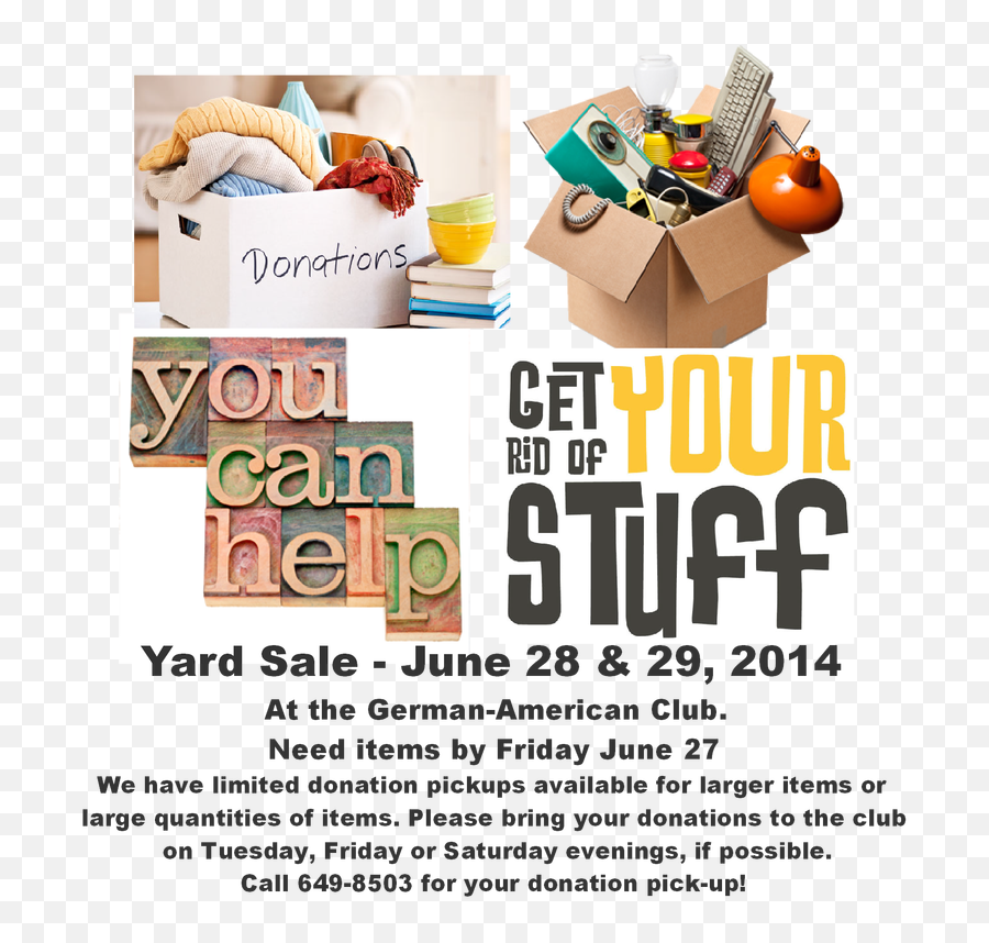 German American Social Club - Donations Needed For Yard Sale Png,Garage Sale Png