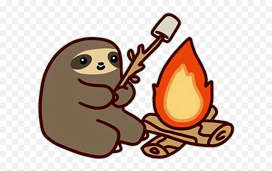 Download Sloth Fire Animal Marshmallow Camping Tumblr - Sloth Stickers Png,Sloth Png