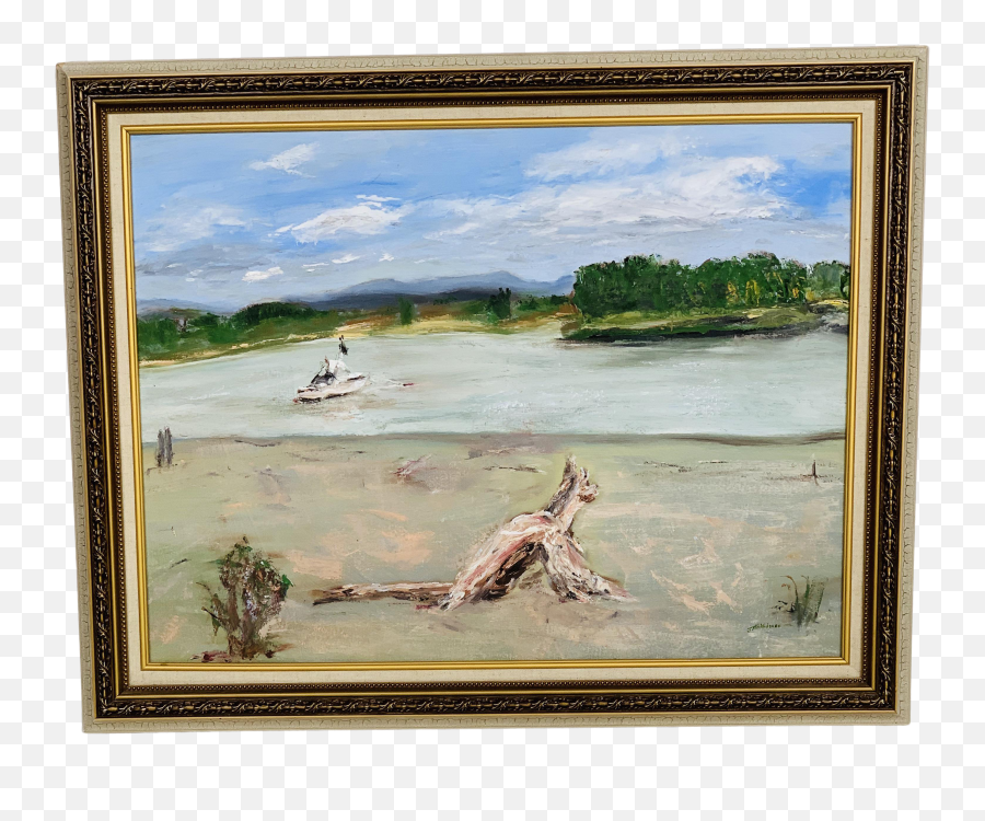 John Whitehouse Collins Oil Painting Of A Lake Beach With Driftwood - Picture Frame Png,White House Transparent Background