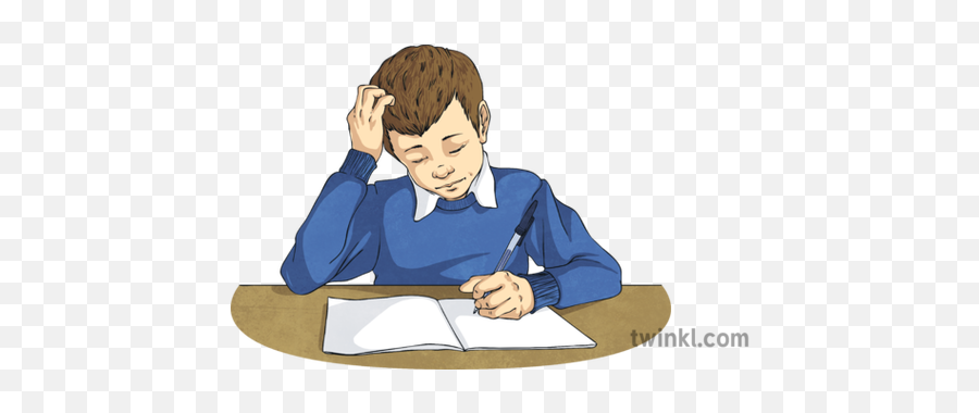 Boy Doing Homework Illustration - Twinkl Cartoon Png,Homework Png