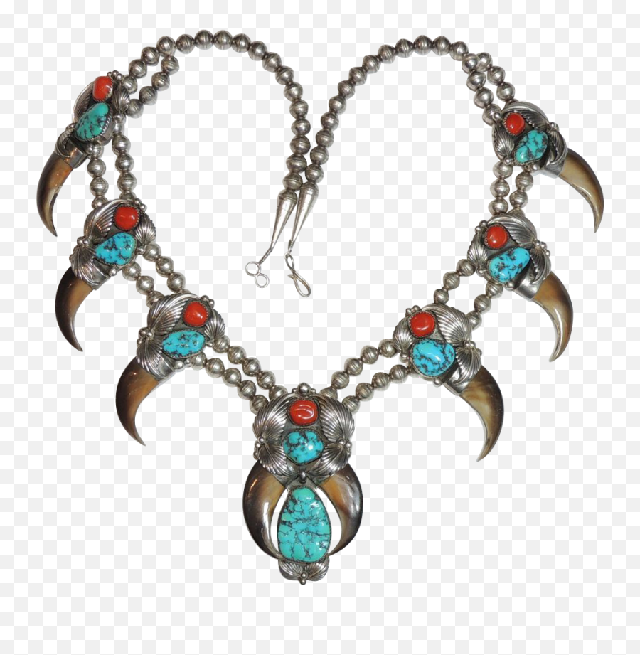 Download Signed Navajo Bear Claw - Vintage Bear Claw Squash Blossom Necklace Png,Bear Claw Png