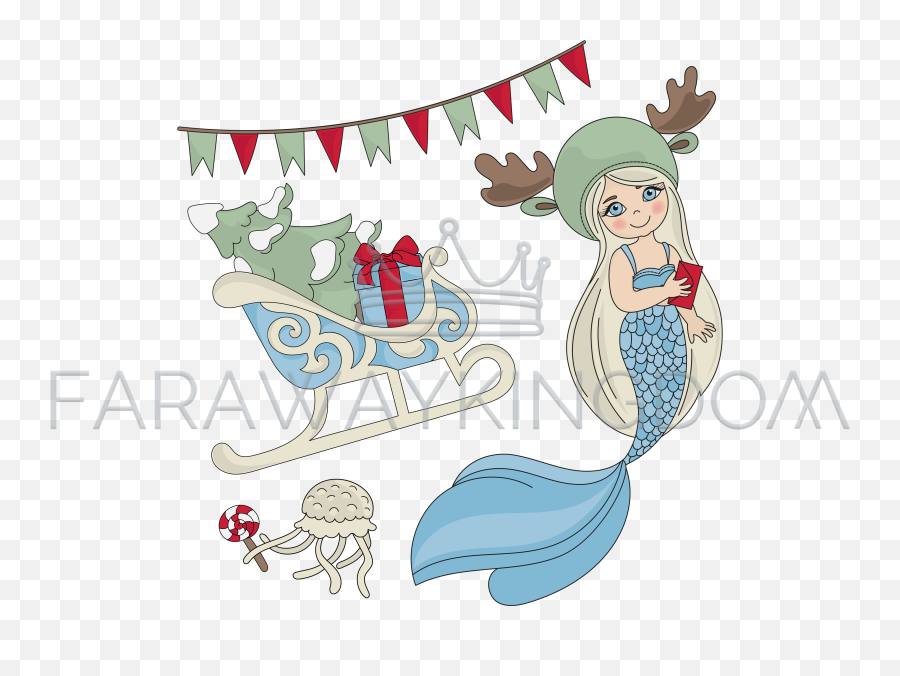 Download Hd Mermaid Sled Cartoon Merry Christmas Vector - Dibujos De Sirenas En Navidad Png,Christmas Vector Png