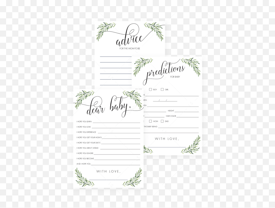 Greenery Baby Shower Games Bundle - Paper Png,Watercolor Greenery Png