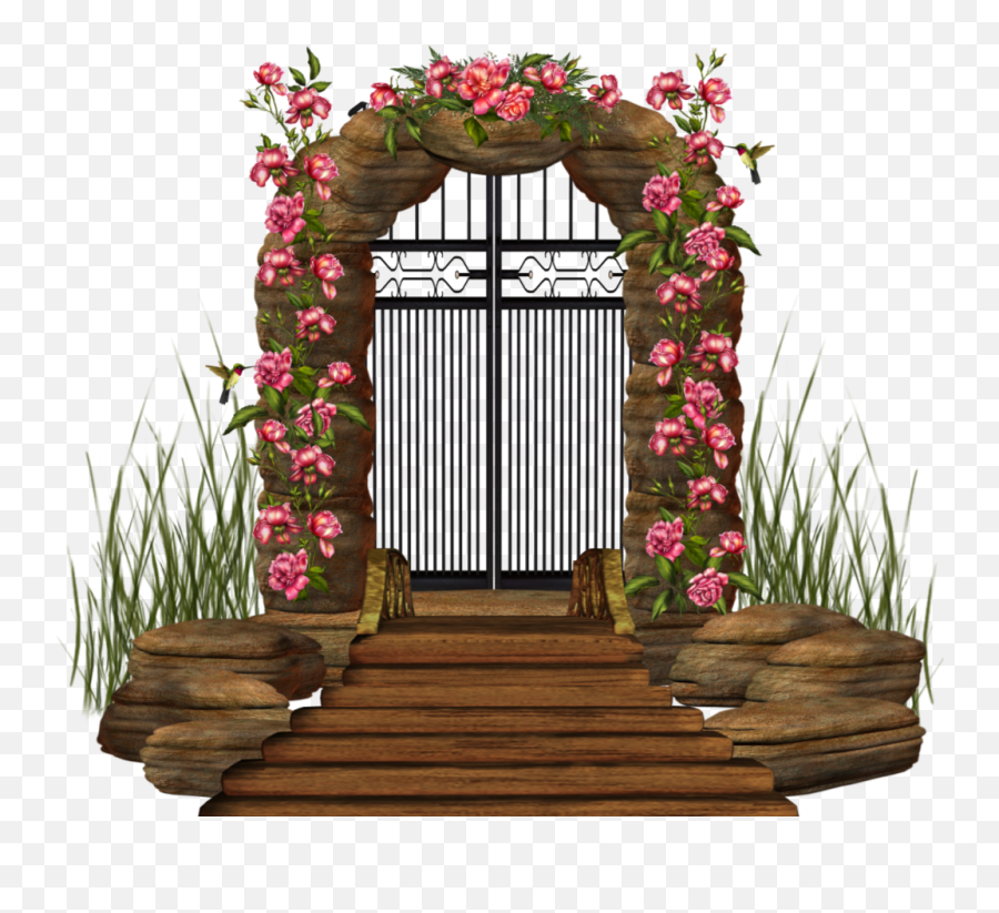 Ftestickers Garden Gate Flowers Pink - Floral Gate Png Garden Gate Png,Garden Flowers Png