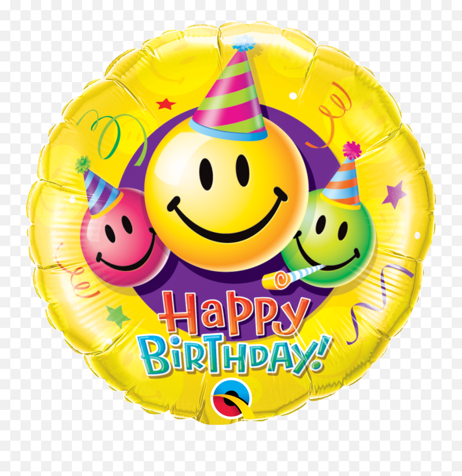 18 Smiley Faces Happy Birthday Mylar Foil Balloon - Balloon Smiley Face Birthday Png,Smiley Face With Transparent Background