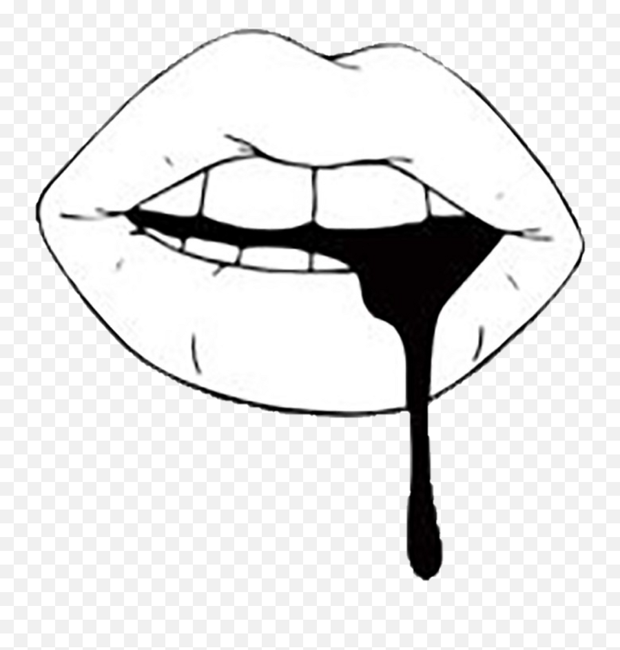 Mouth And Tongue Clipart Black White - Png Download Easy Dripping Lips Drawing,Tongue Transparent Background