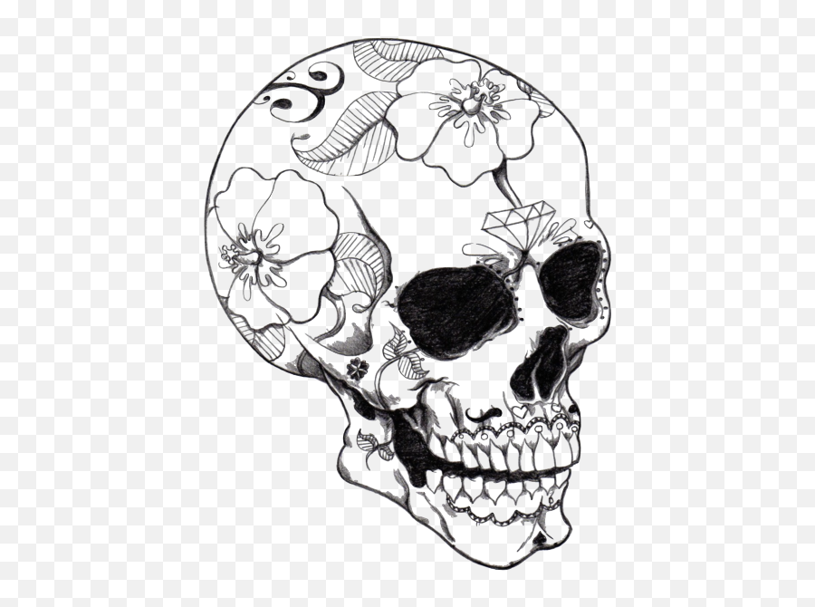 Realistic Sugar Skull Drawing - Free Adult Coloring Pages Png,Skull Drawing Png