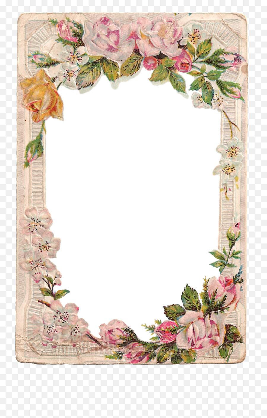 Free Vintage Digital Flower Frame With Roses And Dogwood - Frame Flower Border Design Png,Vintage Frame Png