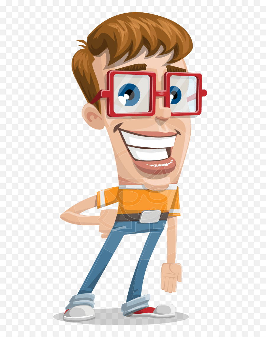 Cute Nerd With Glasses Cartoon Vector Character Design Graphicmama - Cartoon Character With Square Glasses Png,Nerd Glasses Png