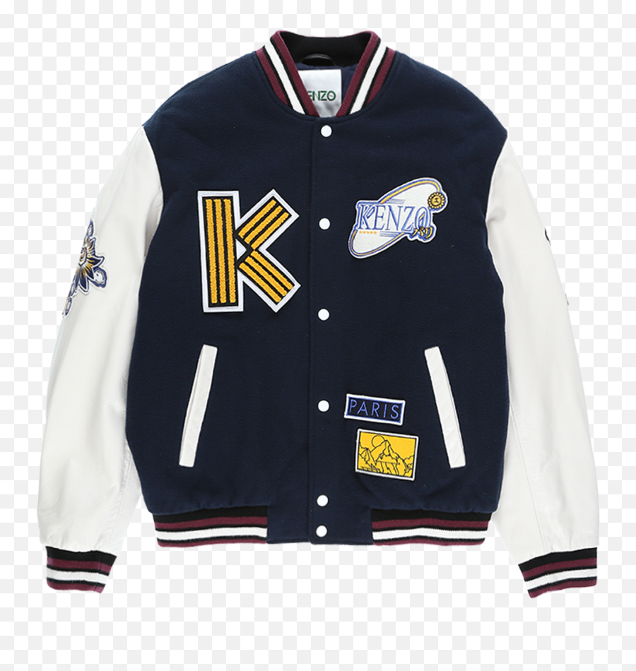 Kenzo Wool And Leather Varsity Jacket - Navy Blue Varsity Jacket Wool And Leather Png,Bomber Jacket Template Png