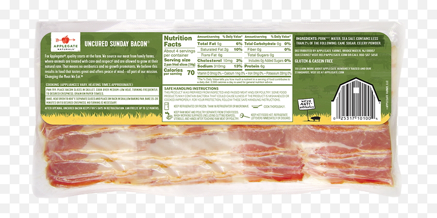 Products - Bacon Natural Sunday Bacon Applegate Applegate Naturals Uncured Sunday Bacon Png,Bacon Transparent