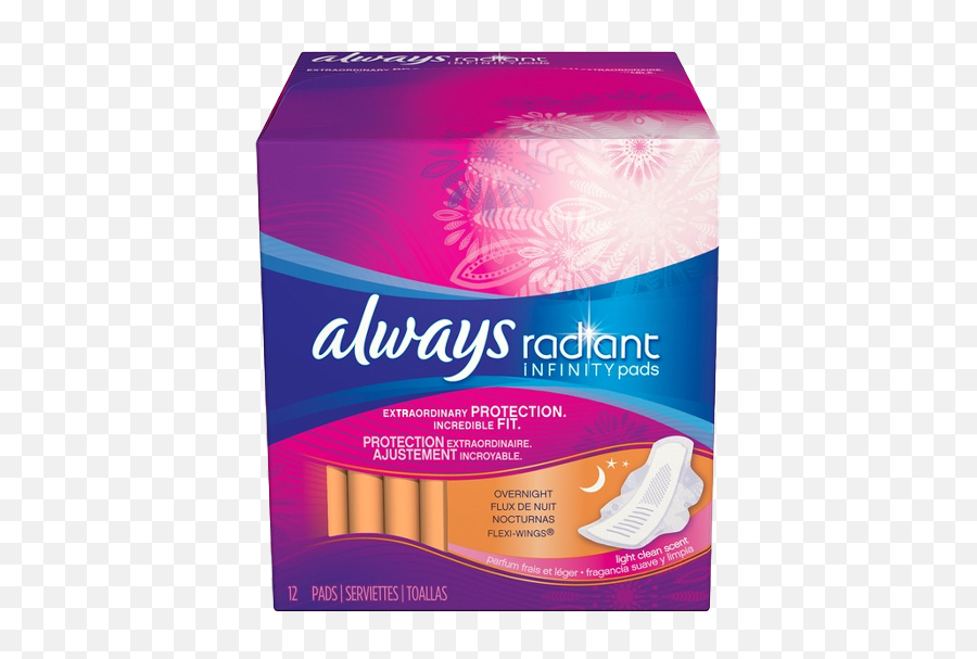 Always Radiant Infinity Pads With Wings Overnight Light Clean Scent - Always Pads Png,Light Leak Png