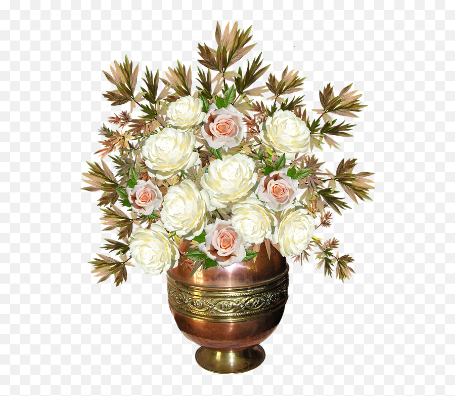 Roses Copper Vase Flowers Arrangement - Flower Copper Vase With Roses Png,Flower Pngs