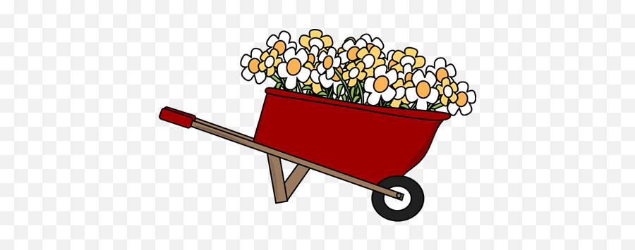 Cool Flower Clip Art Backgrounds Wheelbarrow Filled - Cartoon Images Of Wheelbarrows Png,Flowers Clip Art Png