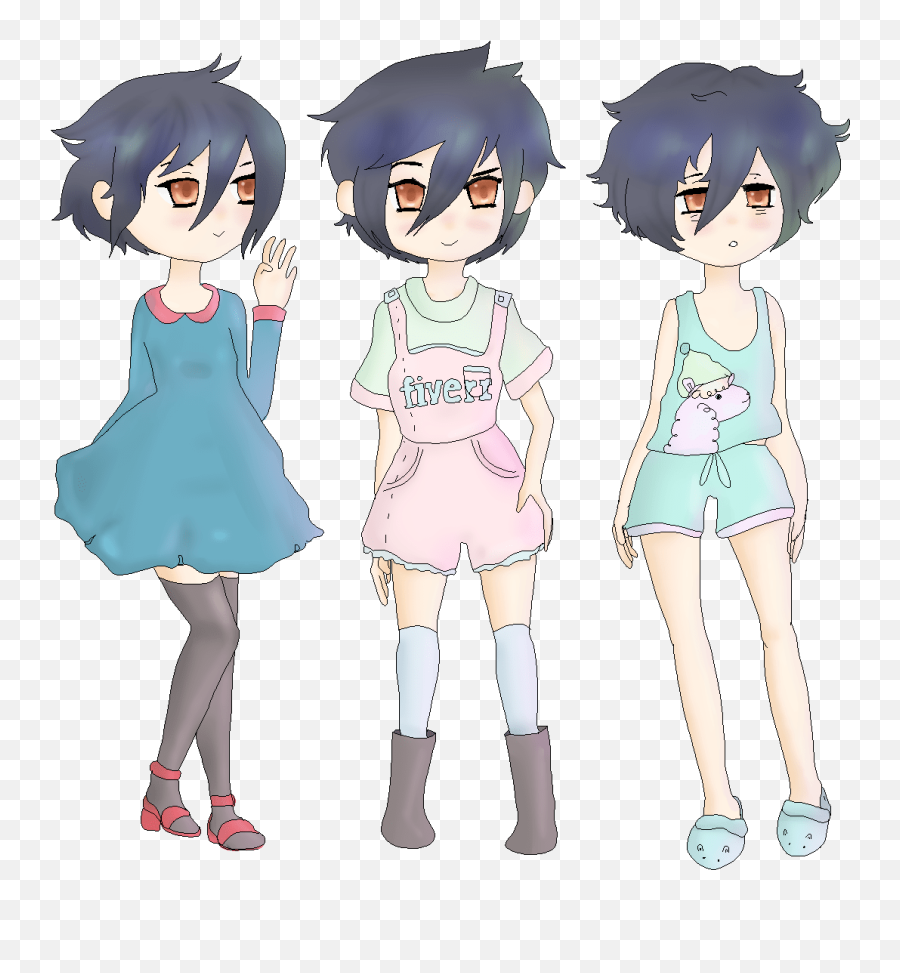 Character 3 Times In A Cute Anime Style - Cartoon Png,Anime Character Transparent