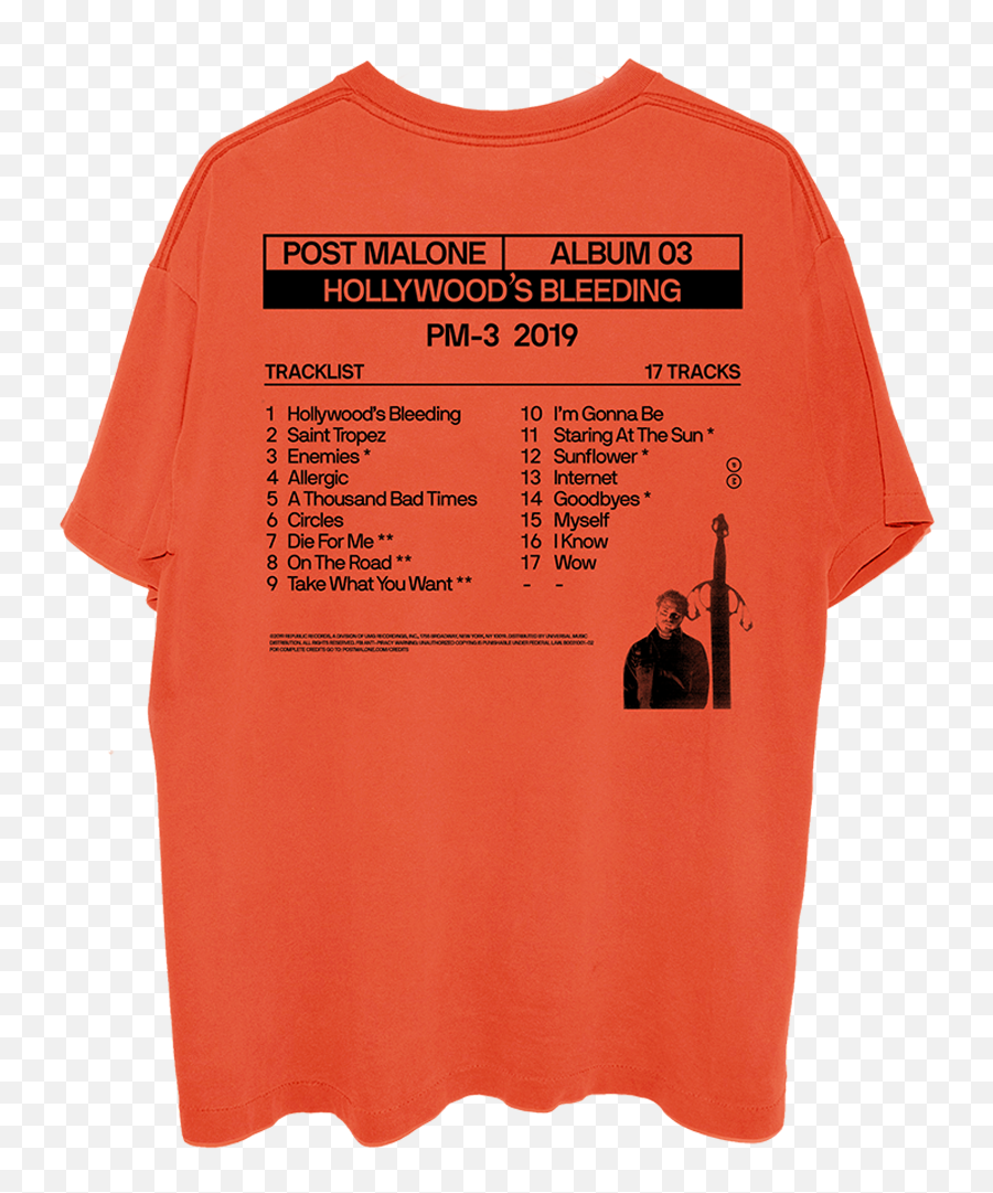 0af81c Cost Charm Postmalone Hollywood S Bleeding Shirt - Album T Shirt Tracklist Png,Post Malone Png