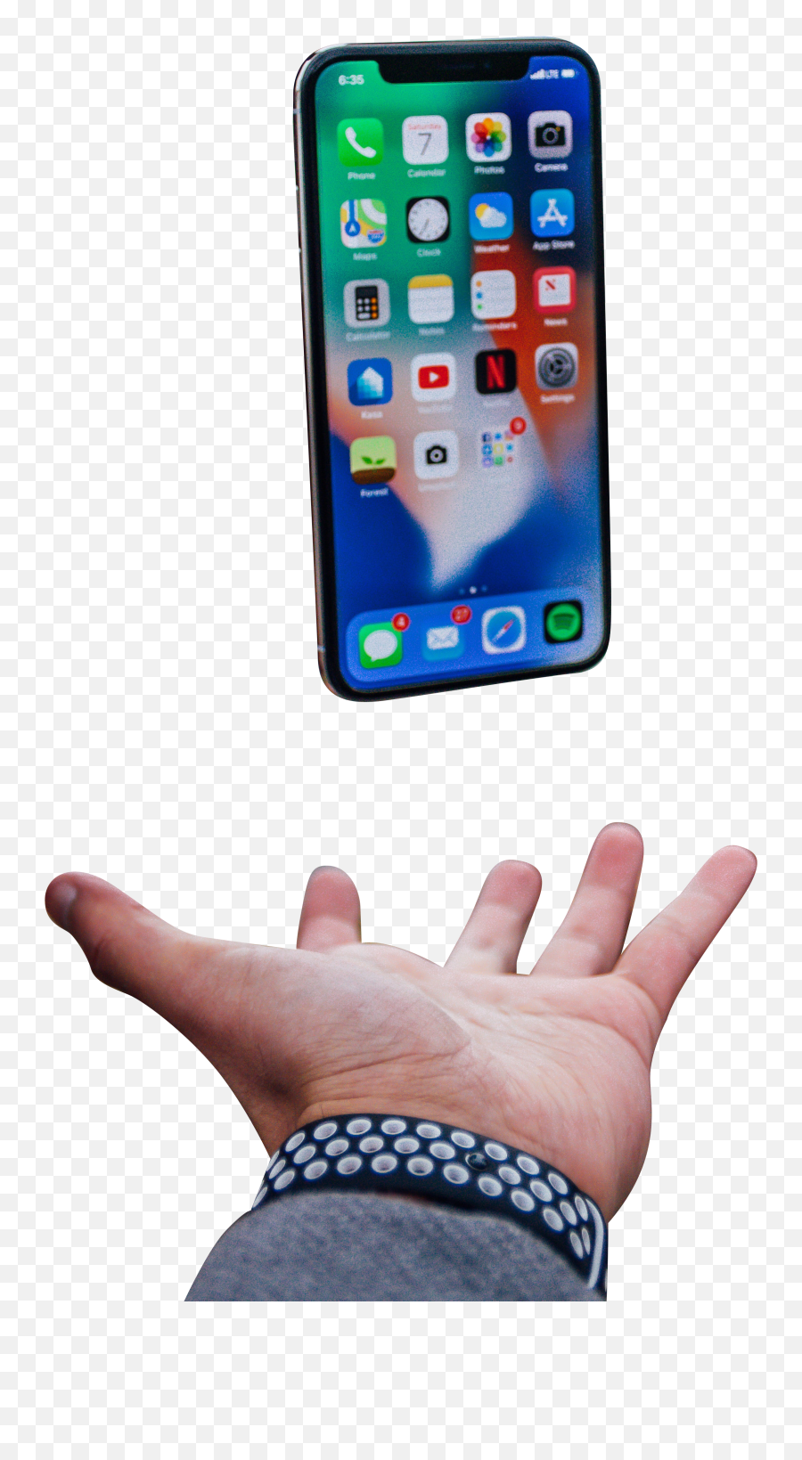 Iphone X Floating Over Palm Transparent Background Png - Phone Floating Over A Hand,Palm Png