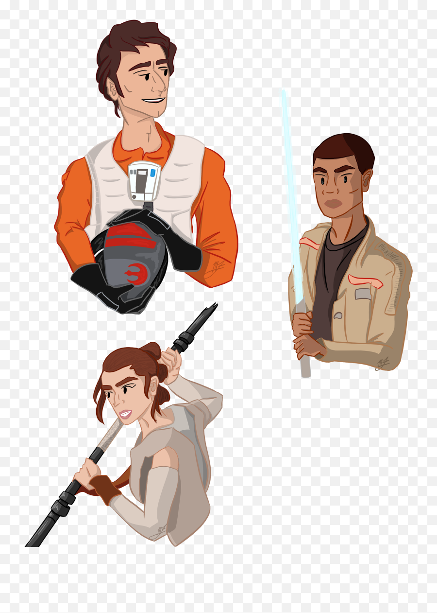 Busts Of Poe Finn And Rey From Star Wars - Cartoon Clipart Animated Finn From Star Wars Png,Rey Star Wars Png