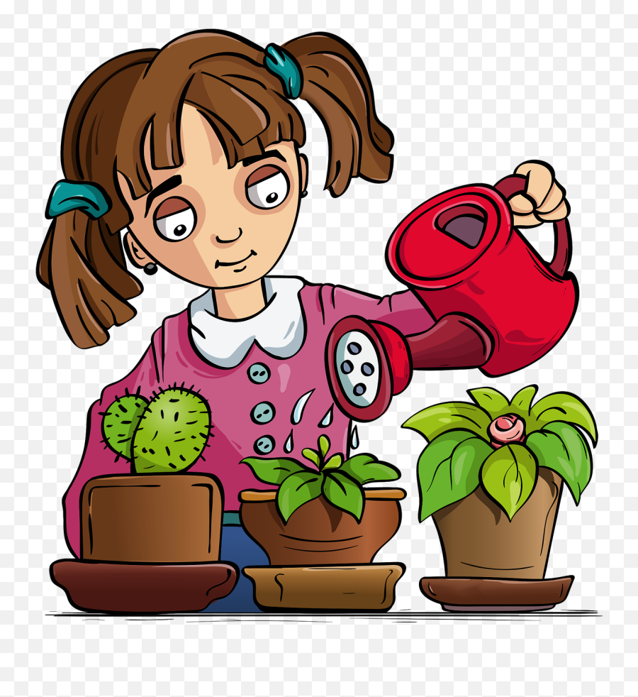 Little Girl Waters The Flowers Vector Characters Graphics - Present Perfect Tense Examples Png,Little Girl Png