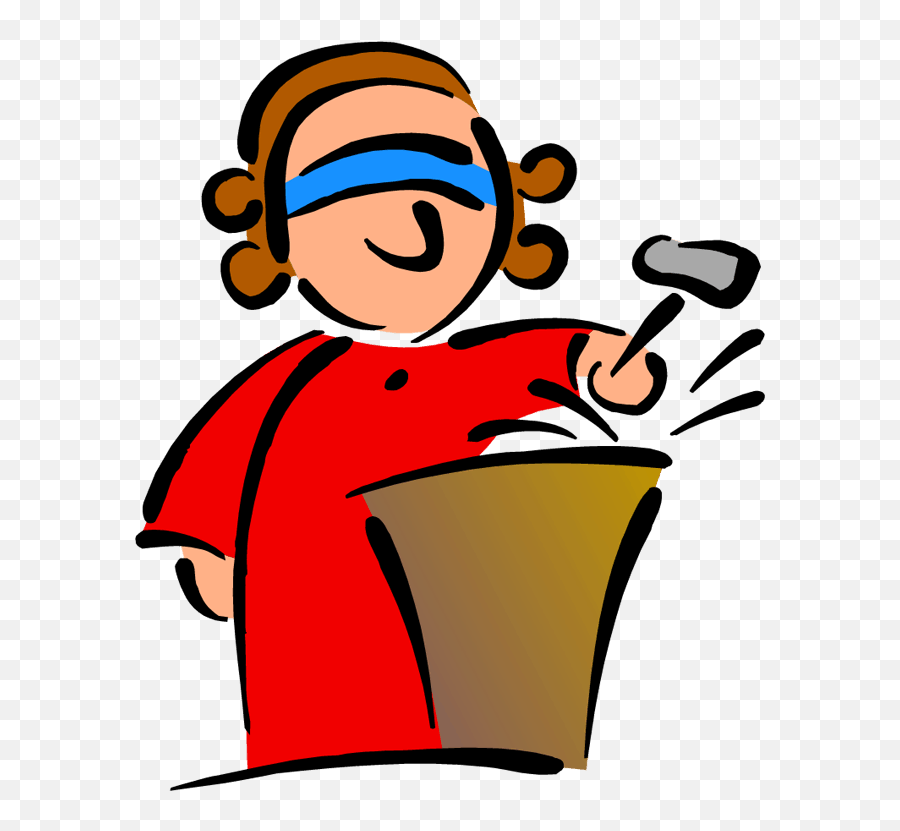 Judge Female With Blindfold Standing After Hammering Gavel - Judge Cartoon Png,Gavel Png