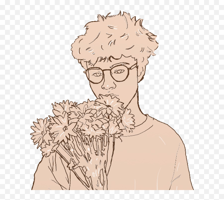 Drawing Sketch Doodle Art Sticker - Man Holding Flowers Drawing Png,Transparent Flower Drawing Tumblr