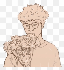 Drawing Sketch Doodle Art Sticker - Man Holding Flowers png