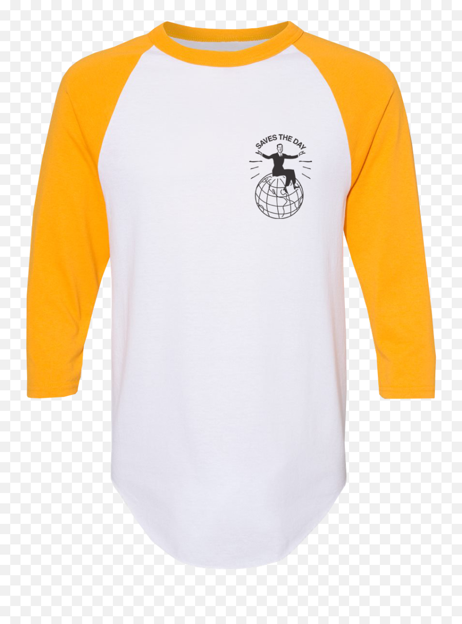 Saves The Day - Globe On Goldwhite Baseball Tee Png,Gold Globe Png