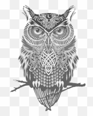 Download Owl Great Tattoo Flash Idea Horned Clipart Png Free - Black And White Drawing