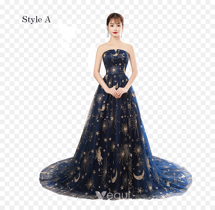 Elegant Navy Blue Prom Dresses 2018 A - Line Princess Glitter Cartoon Strapless Backless Sleeveless Court Train Formal Dresses Gown Png,Prom Dress Png