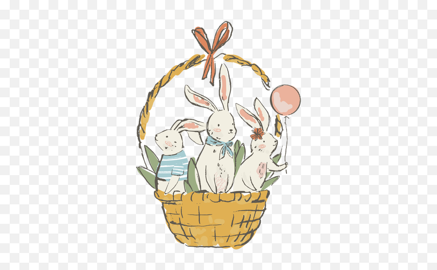 Cute Easter Bunnies In Basket Illustration - Transparent Png Easter,Easter Basket Png