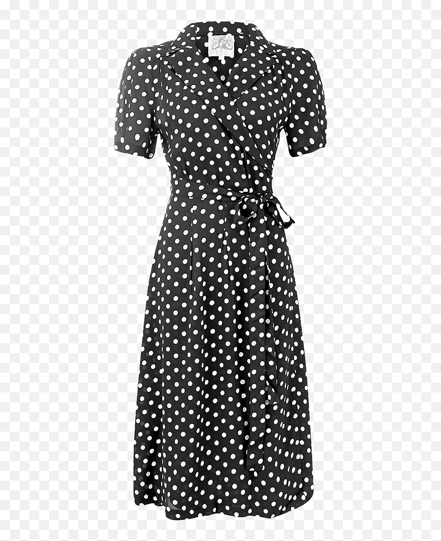 Peggy Wrap Dress In Black With White Polka Dot Classic 1940s Vintage Inspired - Black And White 1940s Dress Png,Polka Dot Png