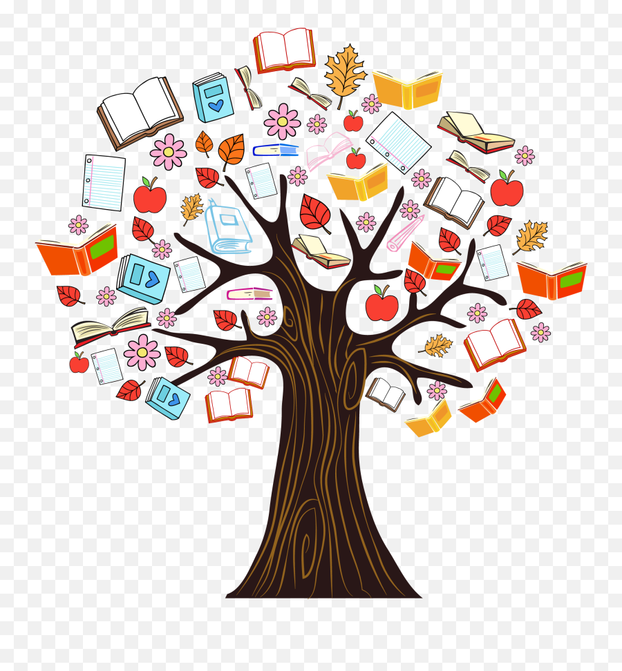 Color Tree Illustration Book Reading - Book Tree Clipart Png,Tree Illustration Png