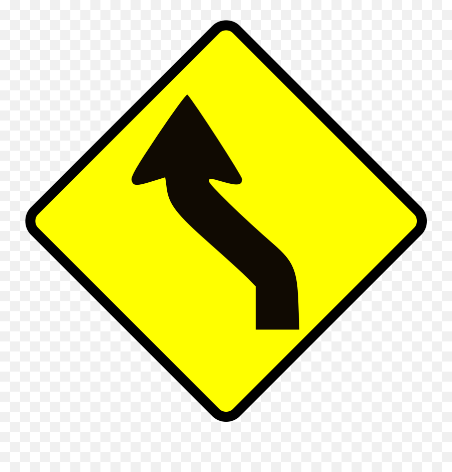 Yellow Sign With Black Arrow - Reverse Curve To Left Png,Black Arrow Png