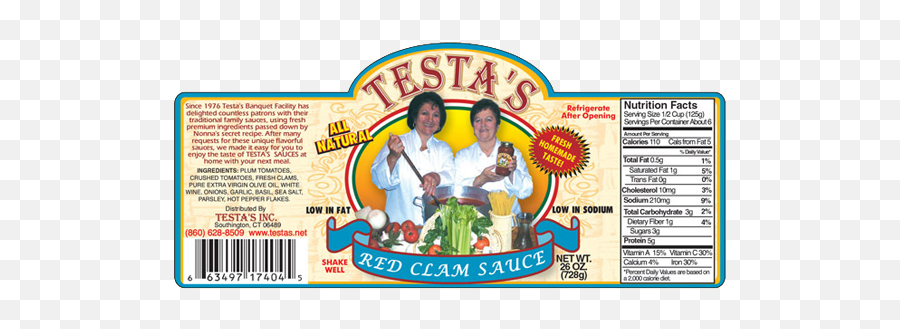 Testau0027s Red Clam Sauce Label - Testau0027s Testa Pasta Sauce Png,Clam Png